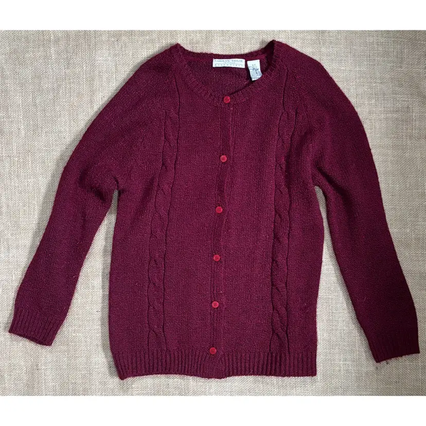 Vintage Deep Red Black Marbled Cardigan Sweater Size Small Goth Dark Romance