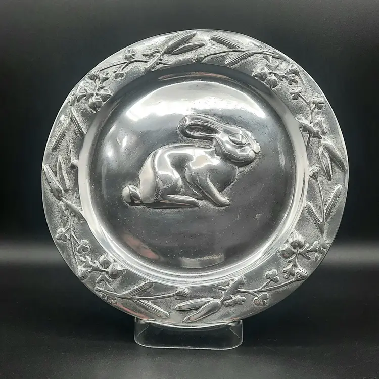 Vintage Mariposa 1990 Aluminum Metal Bunny Rabbit Plates Set of 2 AS IS