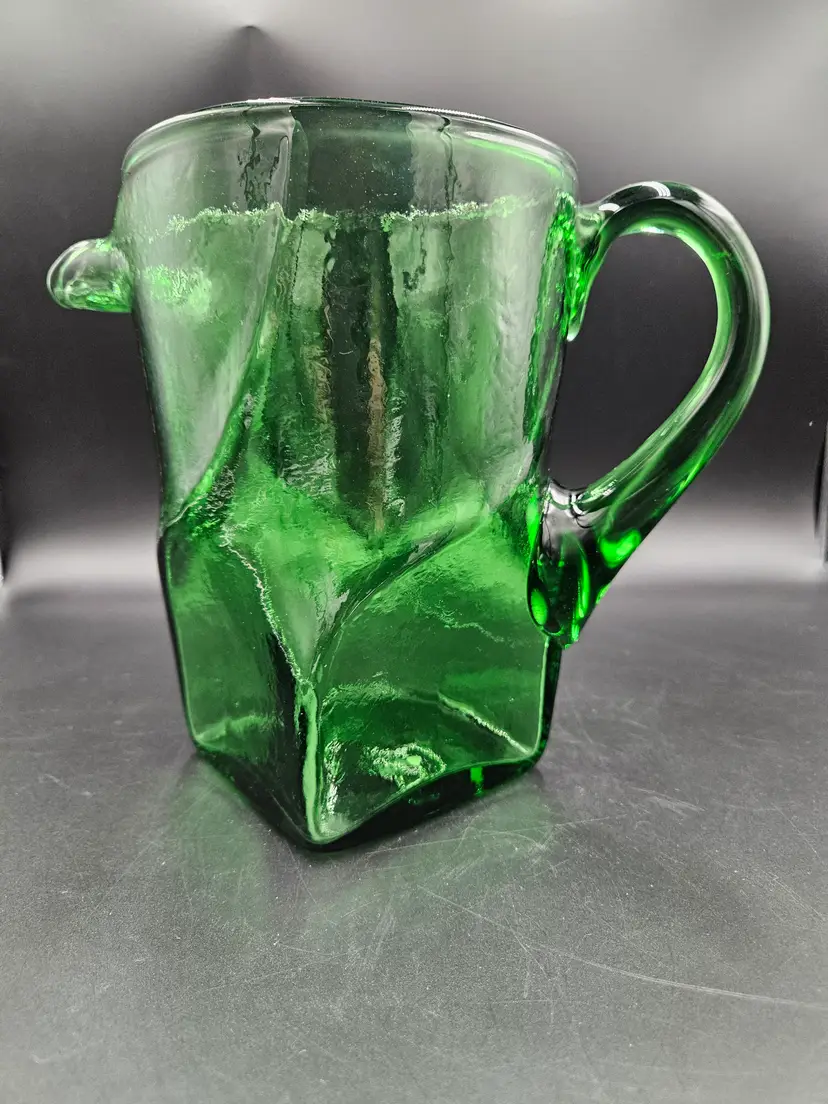 Green Glass Square Pitcher
