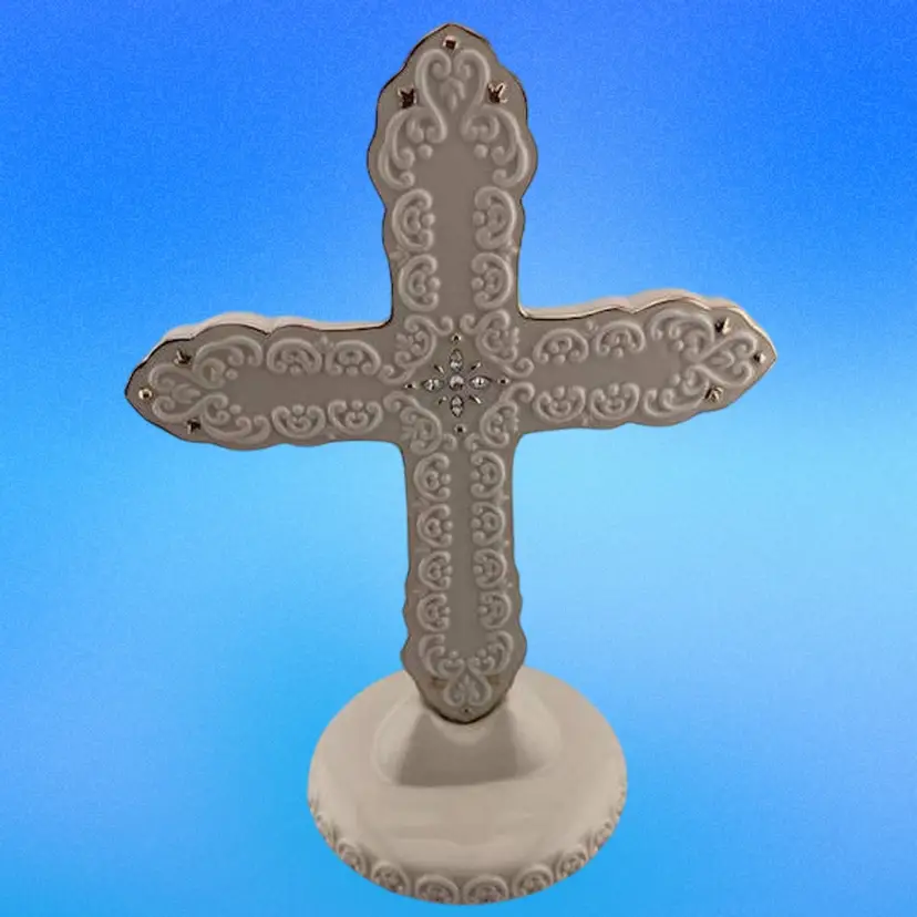 Ceramic/Porcelain Lenox Cross on stand with rhinestones in the center