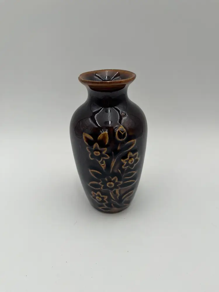 Brown Ceramic Bud Vase Brown Flowers Design Decorative
