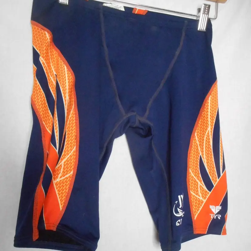 Tyr Swim Team Shorts Racing Trunks Swimsuit Orange Blue Sz 32 Stingrays Logo