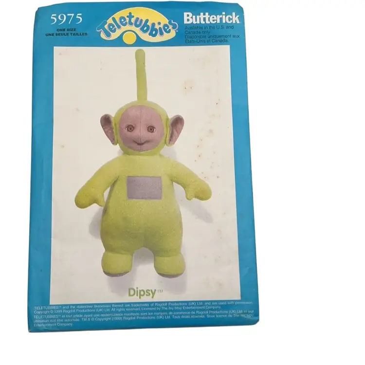 TELETUBBIES DIPSY Doll Sewing Pattern With Iron-on Transfer, Uncut/FF Butterick 5975, Vintage 1999