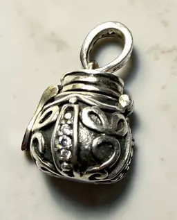 Vintage Sterling Silver Prayer Wish Pot Charm  1/2” x 3/4” With Bail