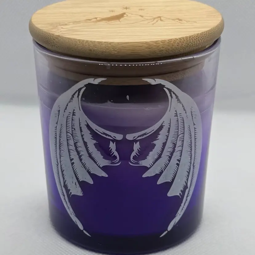 Glass Purple Halloween Candle With White Batwings