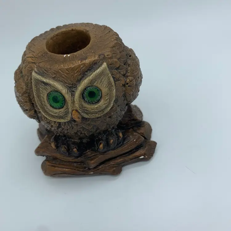 Ann's Original Figurines Candle Holder Figural Owl On Logs Retro