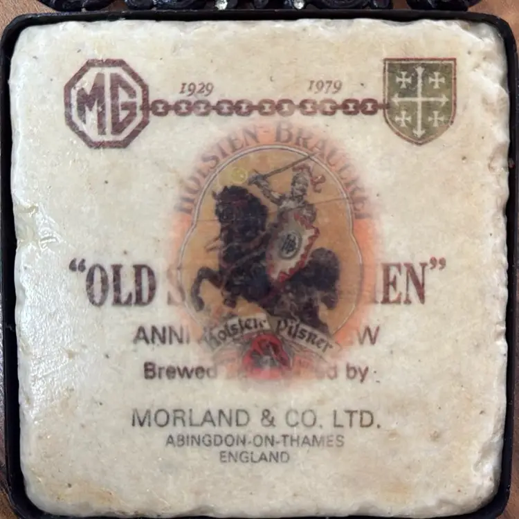Rhinestone Old Tile Hook, Advertising Beer And Mg Car