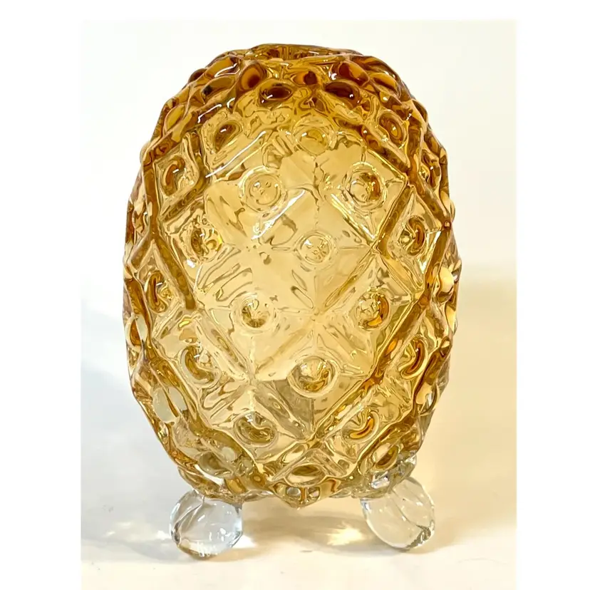 Fenton Amber Honey Glass Pineapple Egg 3 Footed Textured Figurine 5x3 in