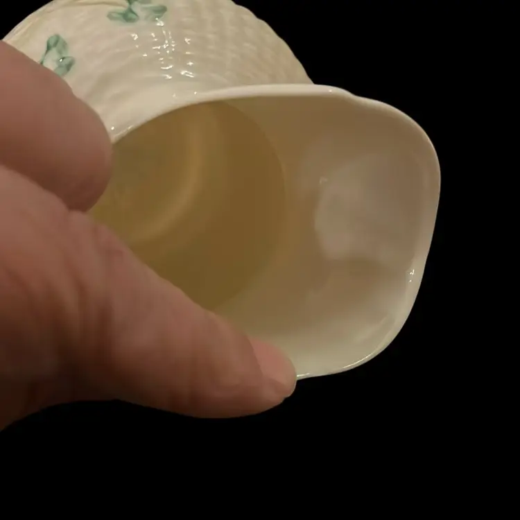 Mid Century Belleek Basketweave And Shamrock Creamer