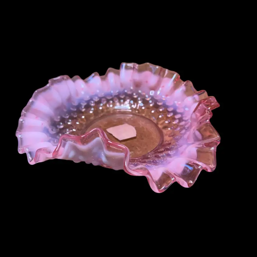 17c. Vintage  Fenton Cranberry Opalescent Hobnail Bon Bon Dish / Bowl 6.25"