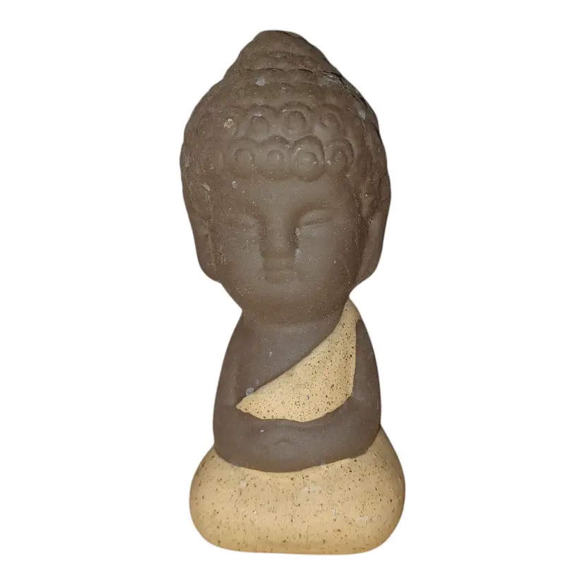 Vintage Ceramic BUDDAH Figurine Earthen Ware Shelf Decor Yellow