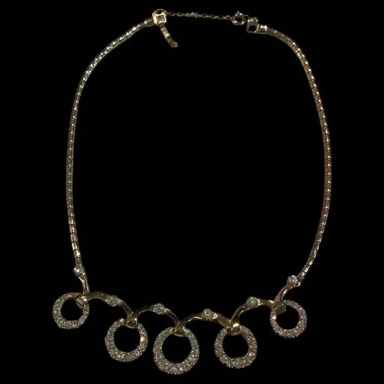 Vintage Goldtone  Choker ~ Approx 1950s / 1960s Door knocker / Circle Design With Clear GL Rhinestones.  Very Beautiful!! Not Signed