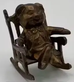 Vintage Brass Little Piggy into Rocking Chair  3 Inches