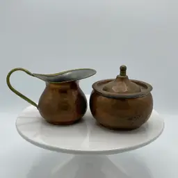 Vintage Hammered Copper Creamer and Sugar Bowl w/ Lid