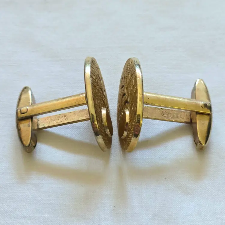 Cufflinks Jewelry Set Emmons Gold Tone Metal Mid-Century Modern Design Vintage