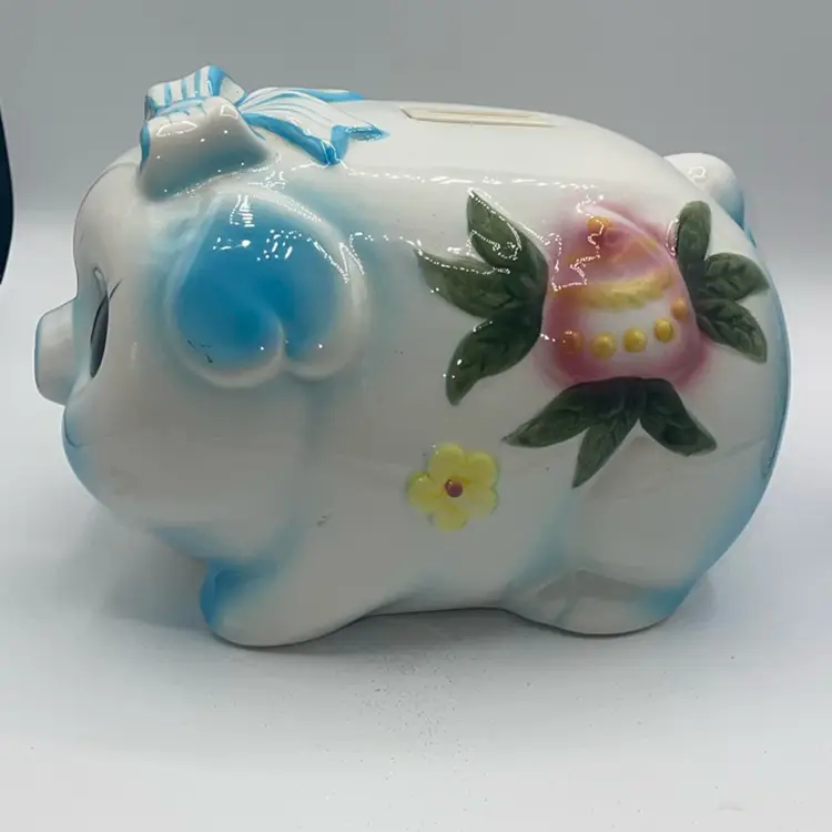 Big Eyes Piggy Bank Kitsch, Large Ceramic Vintage MCM 10” X6”