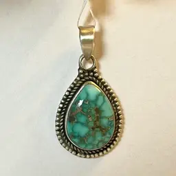925 Sterling Silver Lone Mountain Turquoise Teardrop Pendant Handcrafted Detail