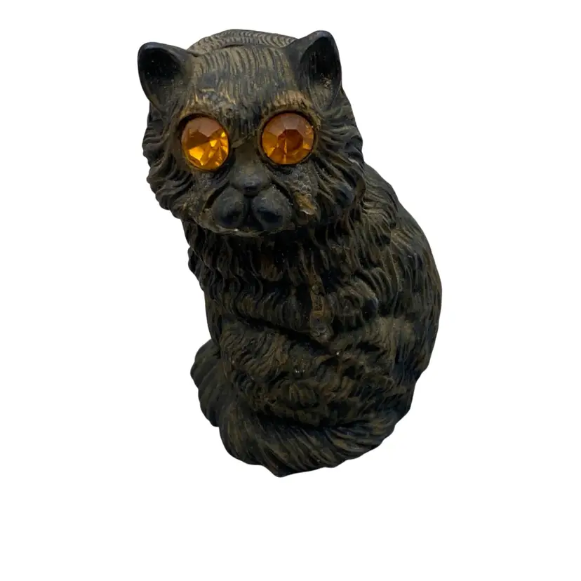 Vtg Cat Figurine Italy Resin Orange Rhinestone Eyes 3” Tall Retro