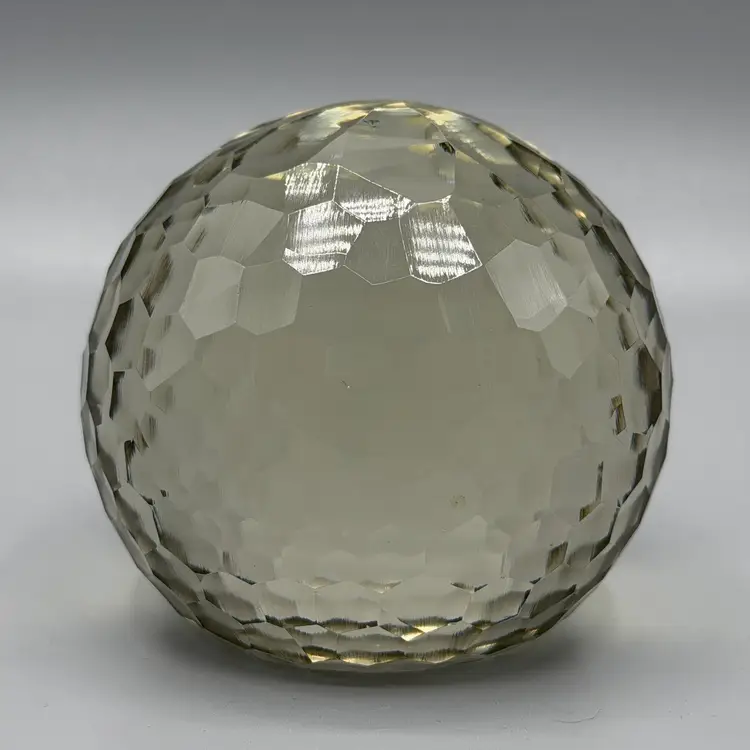 Smokey Glass Cut Faceted Paperweight Round Ball Gray