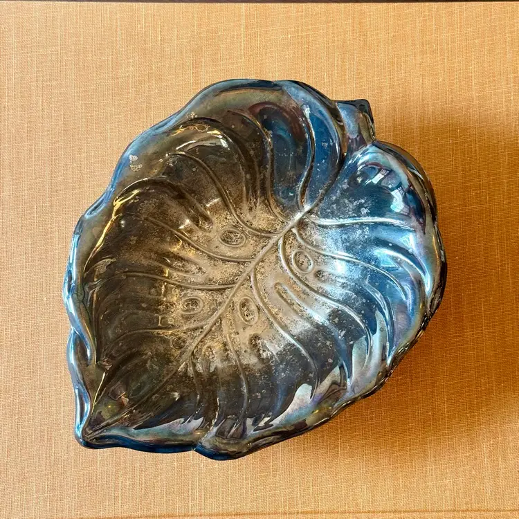 Vintage Silverplate Monstera Leaf Trinket Dish - Mid Century decor