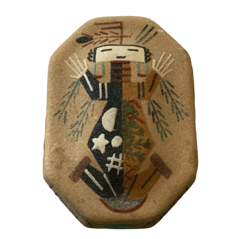 Vintage Native American Sand Painted Trinket Box