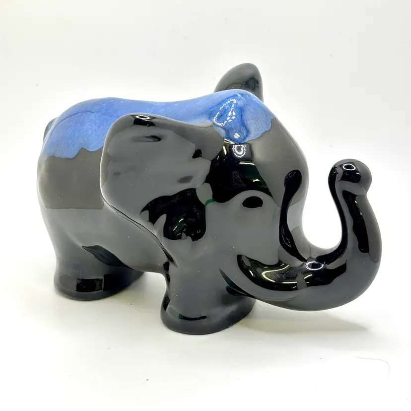 BMP Style Blue Glaze Elephant Figure 4.25”x6”
