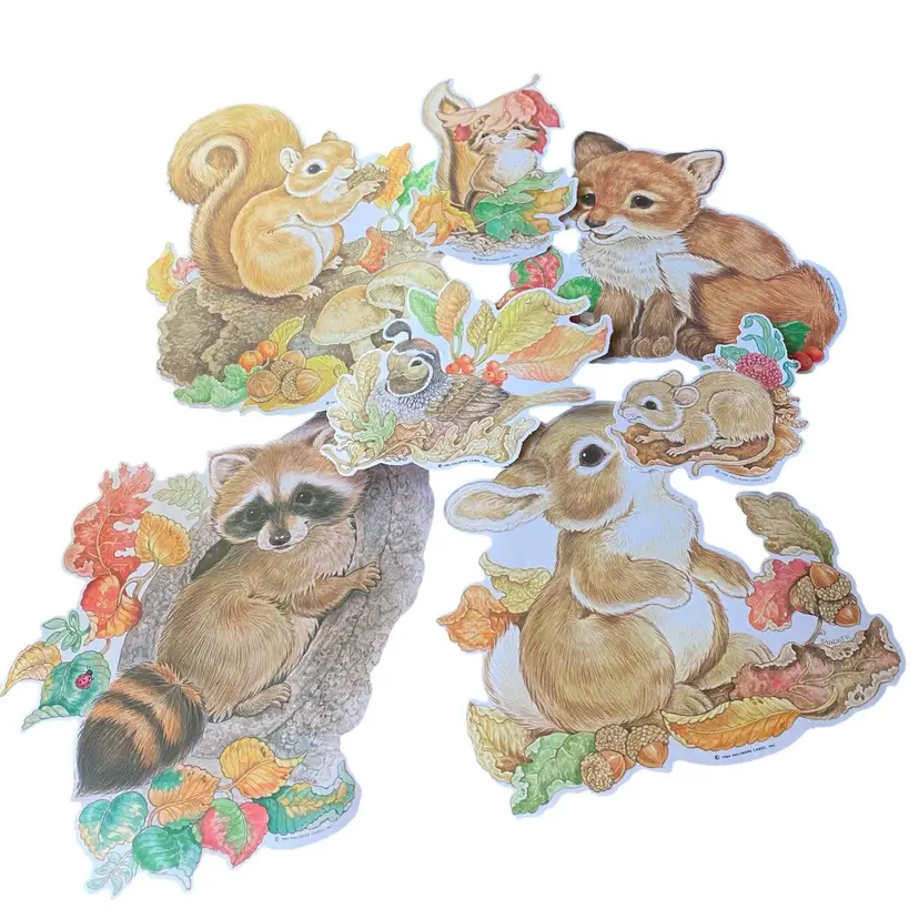 Set of 7 Vintage Hallmark Woodland Animal Die-cuts 1984