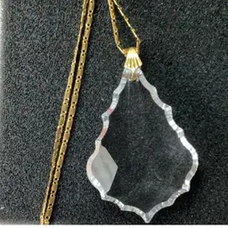 Beautiful Faceted Clear Glass Pendant / Necklace Art Deco Style 23”