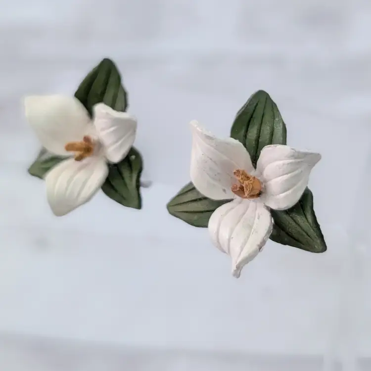 Vintage Screw On Earrings Pretty Flower & Leaves Triangle Shape Statement