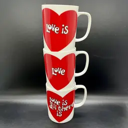Vintage Fitz and Floyd Love Is All There Is Coffee Mug Cup Set Retro Valentines
