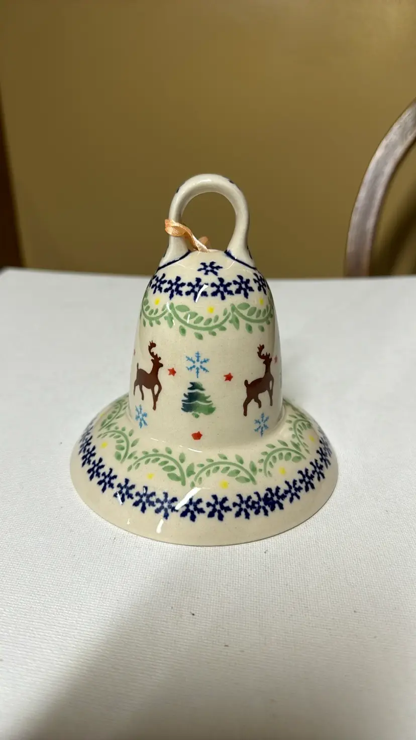 Polish Pottery Reindeer Delight Bell