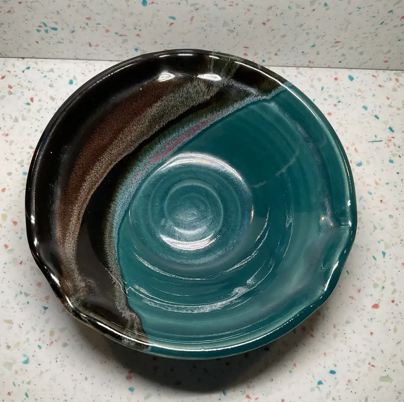 #01 Studio pottery bowl in deep greens and browns