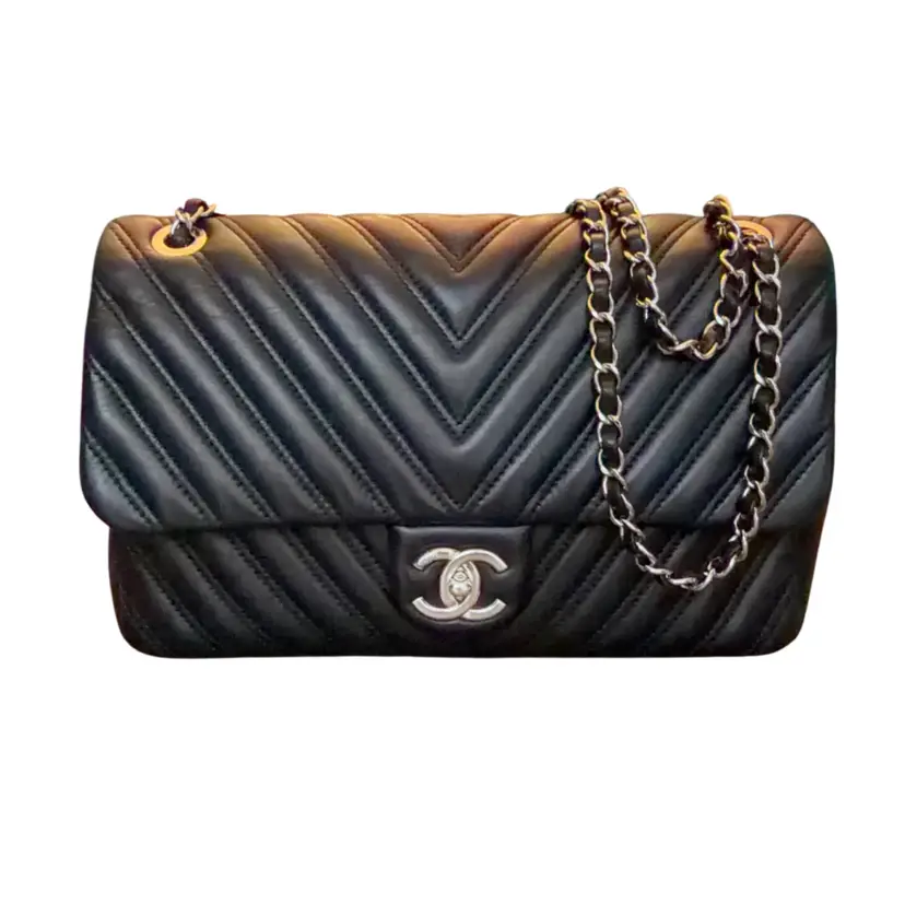 Chanel Black Quilted Chevron Jumbo Single Flap Bag