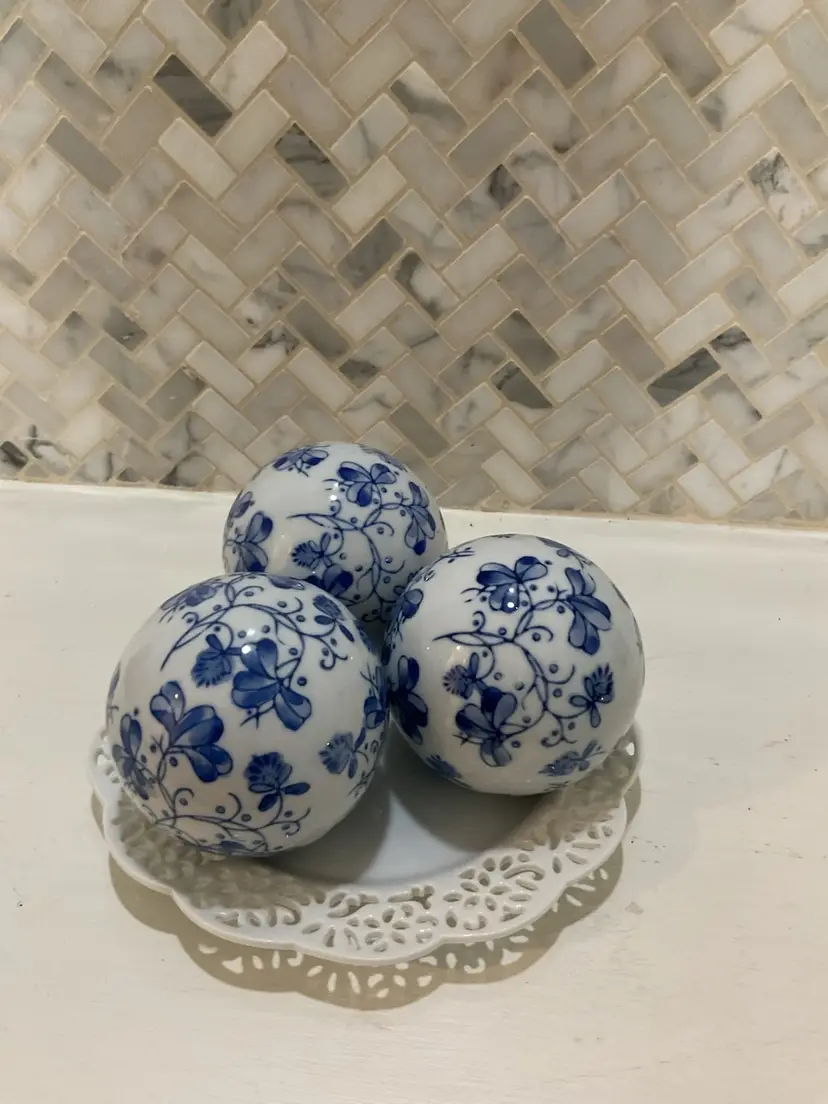 Blue & White Deco Balls W Pier 1 Plate