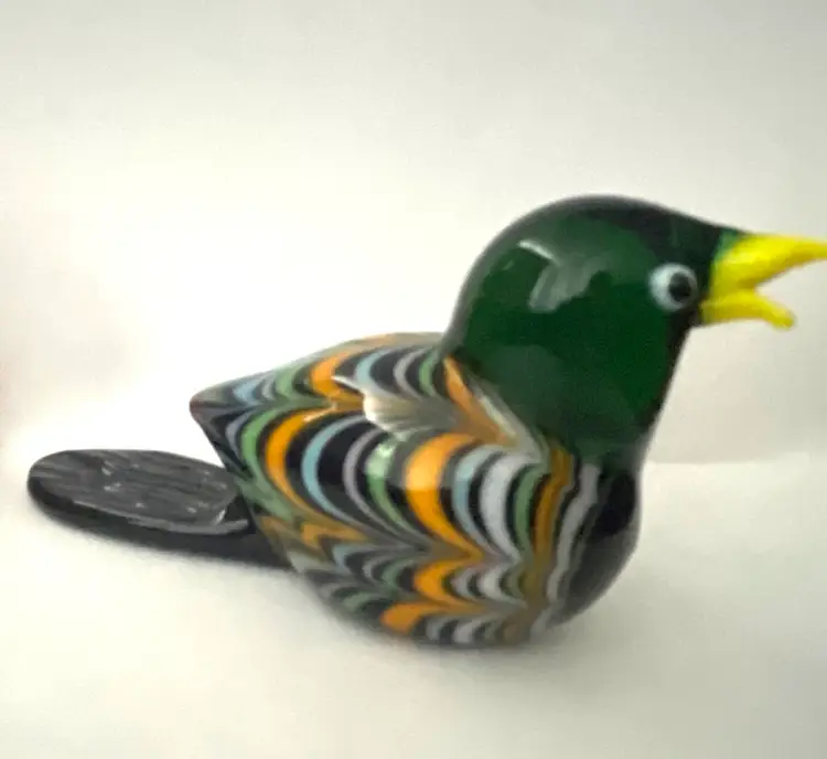 Hand blown Art Glass Bird Colorful.