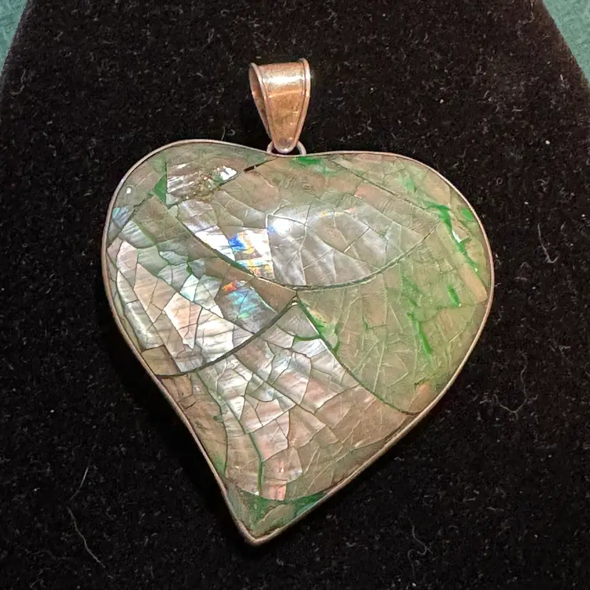 Sterling Silver Encased Heart Shaped Shell Pendant Stamp 925