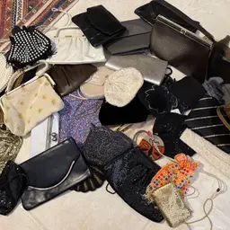 #33 - Assortment Of vintage Handbags, Leather, Bling, Pearls, Beads, Circa 1950’s - Mid Cent