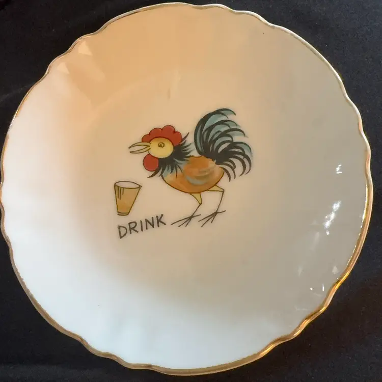 NAPCO EAT, DRINK,AND BE MERRY NUT MINT DISH NAPCO HAND PAINTED JAPAN SET OF 3 W/ROOSTERS