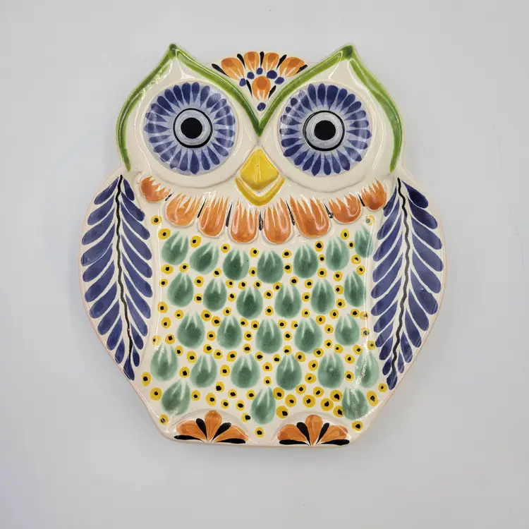 Anthropologie GTO Gorky Gonzales Colorful Owl CatchAll Plate Wall Plaque Made in Mexico