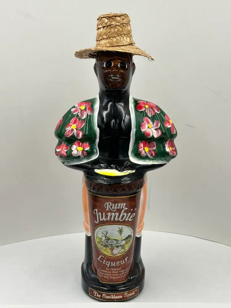 Vintage Rum Jumbie Liqueur Empty Bottle, Decanter Hand Painted St. Maarten Man Cave Decor.