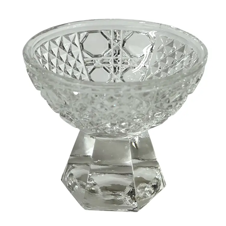 Set Of 2 Clear Lead Crystal Glass Hexagonal Footed Open Salt & Pepper Cellars Germany 2.2 in Diameter