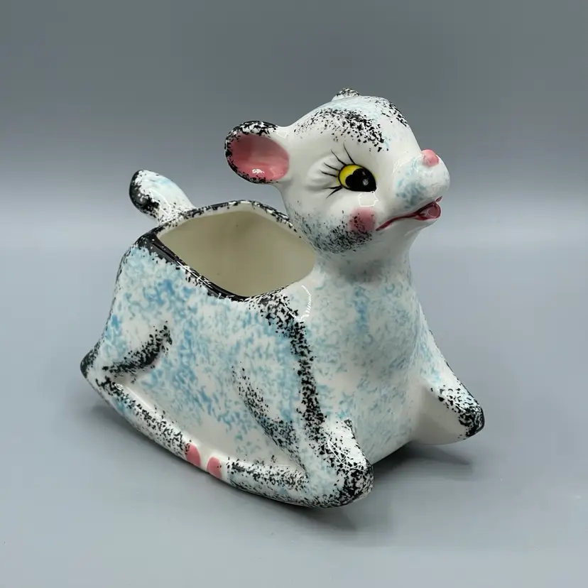 Vintage Japan Kitschy Deer Rocking Nursery Planter Blue Pink Black