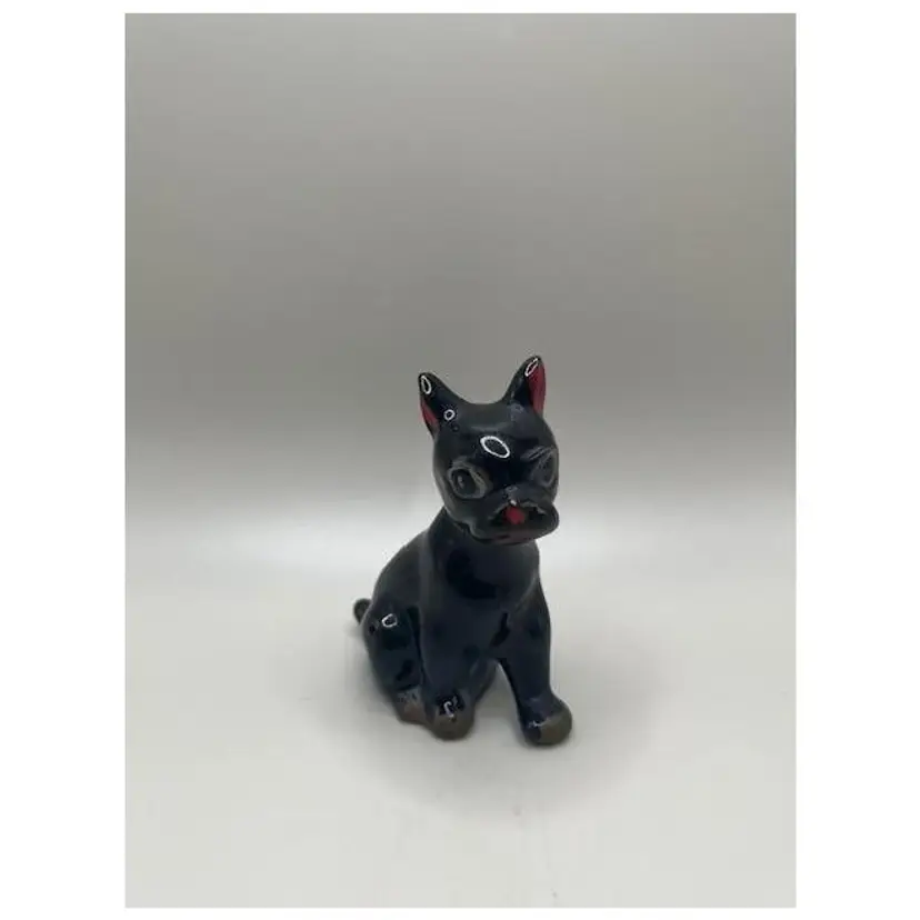 Vintage Black Redware Boxer Figurine ~ Mid-Century Charm ~ 3.25 inches tall