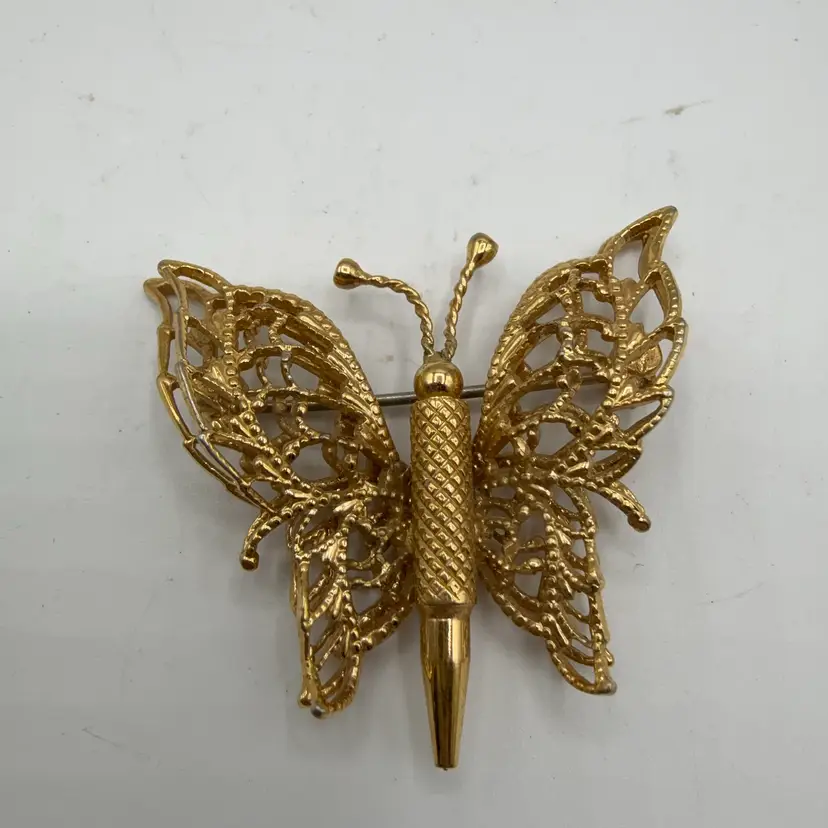 Monet Gold Tone Butterfly Brooch