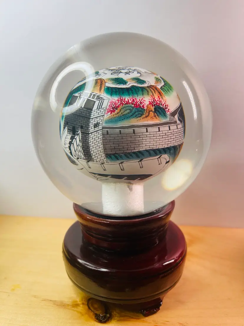 Vintage, Reverse Painted, Spinning, Great Wall Of China Paperweight