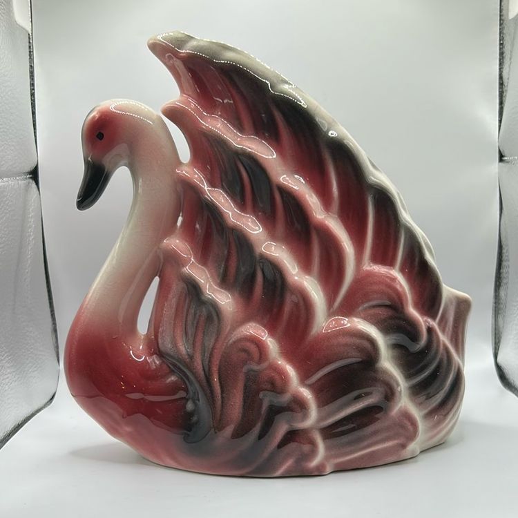 Vintage Pink Swan Planter Ceramic