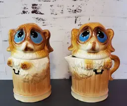Vintage Sad Puppy Dog Stackable Salt & Pepper Shakers/Creamer and Sugar Bowl