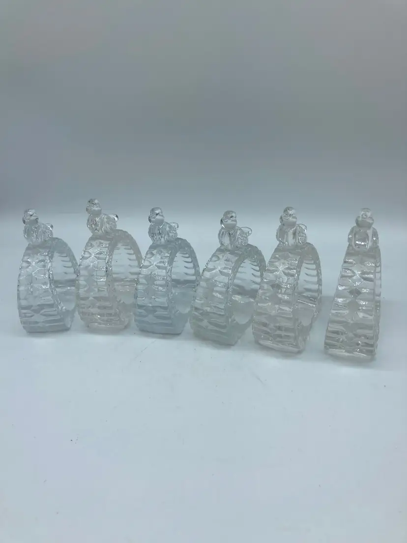 Vintage Hofbauer Collection German Pressed-Glass Bird Napkin Rings, Set of Six