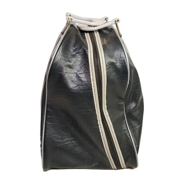 Vtg 60s Brunswick Bowling Bag Metal Rack Black Grey Zipper Closure Diaper Bag