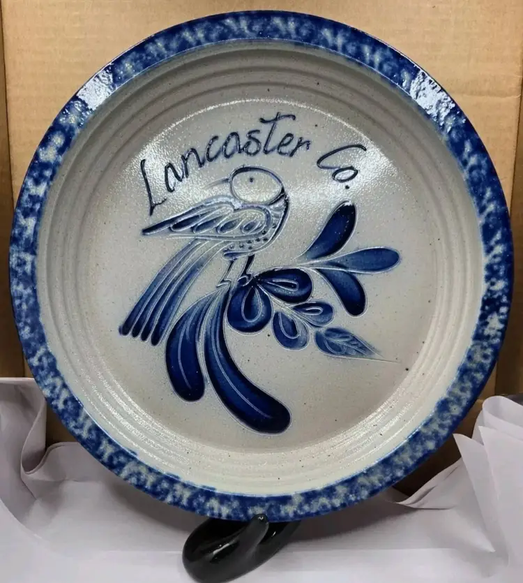 1993 Eldreth Pottery Lancaster Co. Blue Bird Design 11" Plate • NOS • Box/Signed